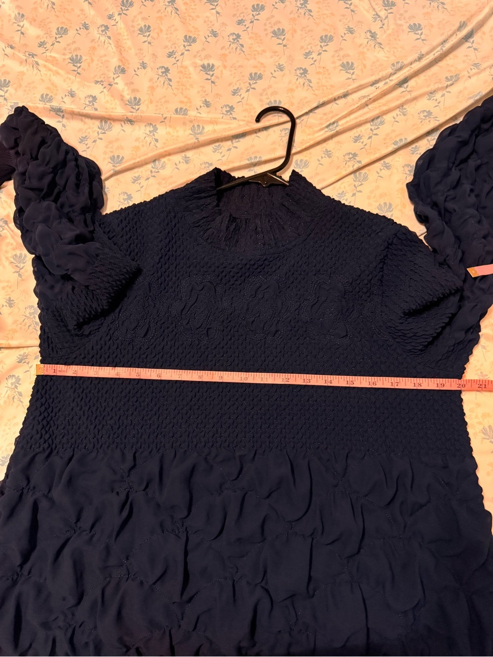 Women's Navy Textured Maxi Dress - Elegant Long Sleeve - Picture 3 of 3